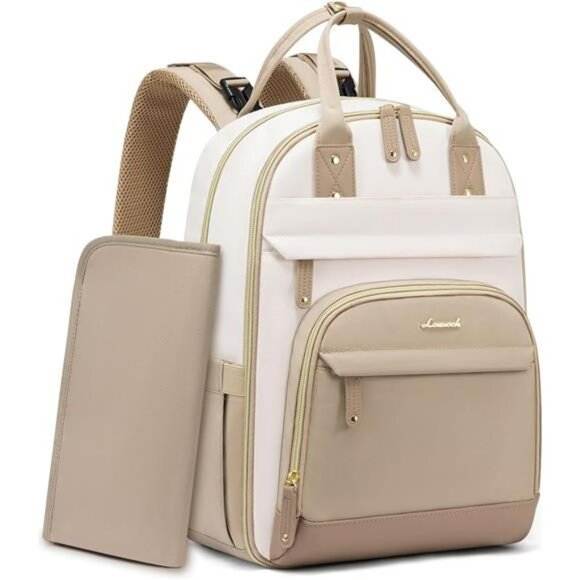 LOVEVOOK Diaper Bag Backpack Large Baby Bag with Pad Waterproof Beige Khaki - Picture 1 of 7